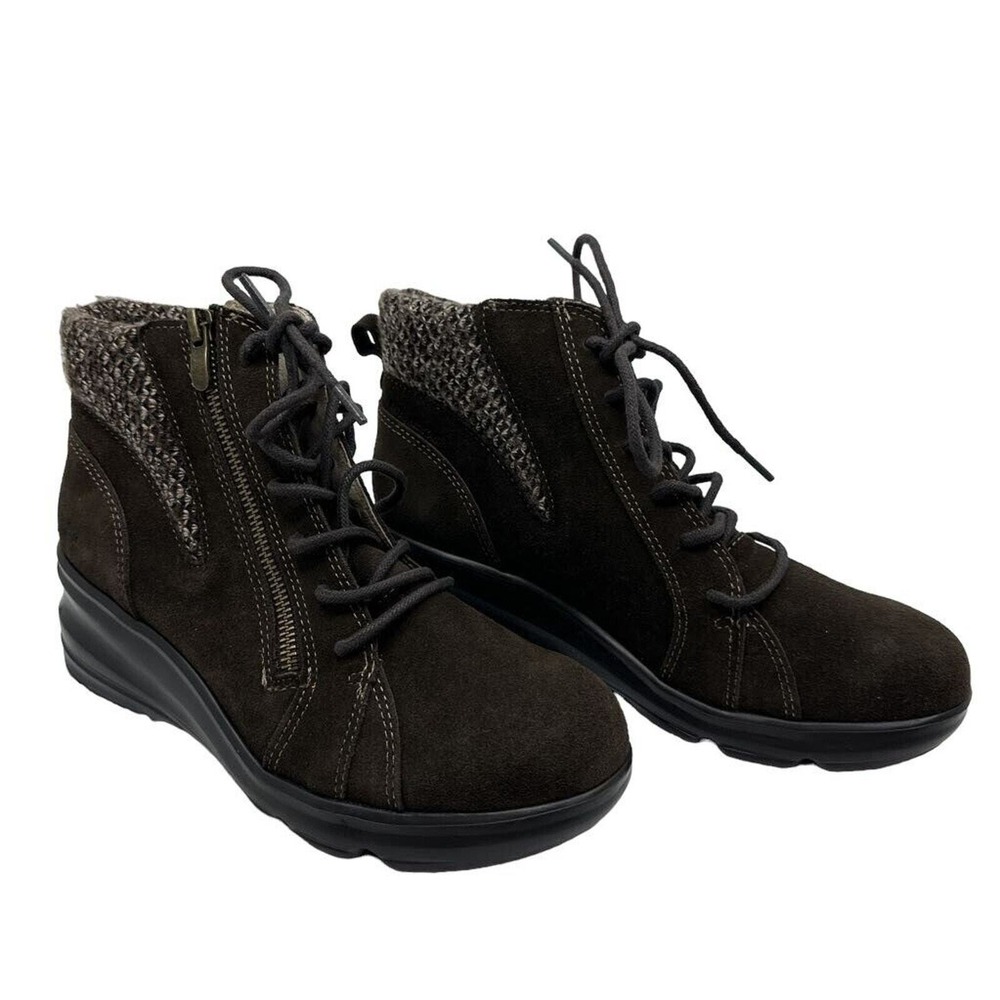 Jambu Suede Knit Ankle Boots Womens Size 8 Brown Excellent Wedge Lace Up Zip